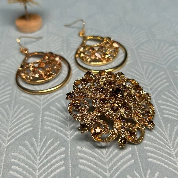 ✨Dazzling brown stone broach and earring set - Picture 3 of 13